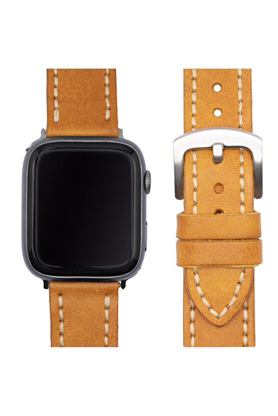 El Yapımı Apple Watch Saat Kordonu, 42,44,45,49 mm Kasa, Gerçek Hakiki Deri, El Dikişi,
