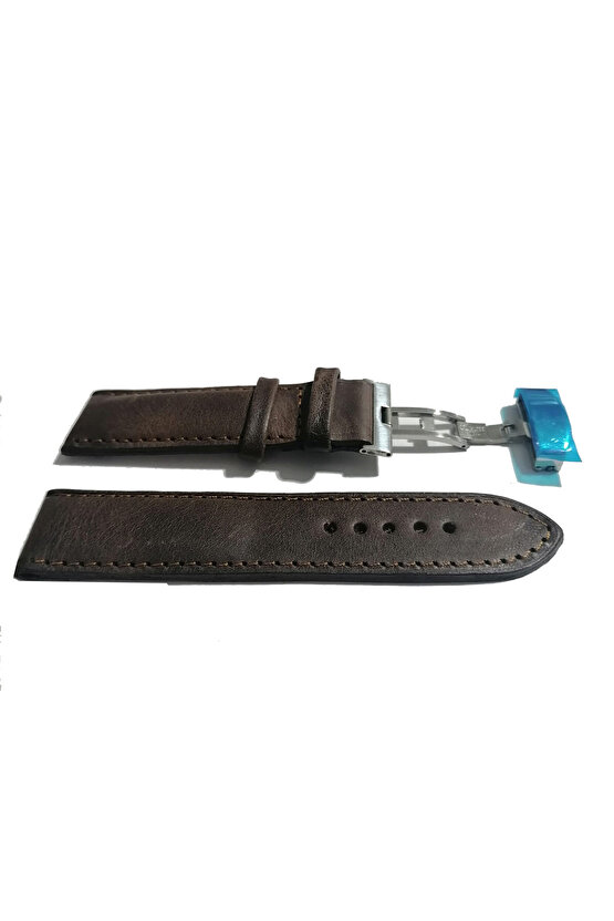 &Hertür Saate &Uygun Kelebek Toka 24 MM koyu kahverengı kordon (448 ) gumuş toka