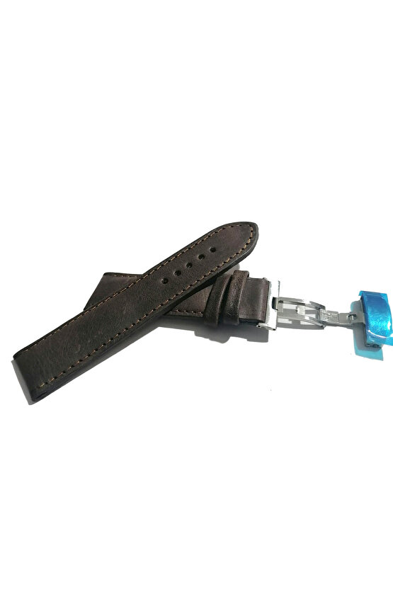 &Hertür Saate &Uygun Kelebek Toka 24 MM koyu kahverengı kordon (448 ) gumuş toka
