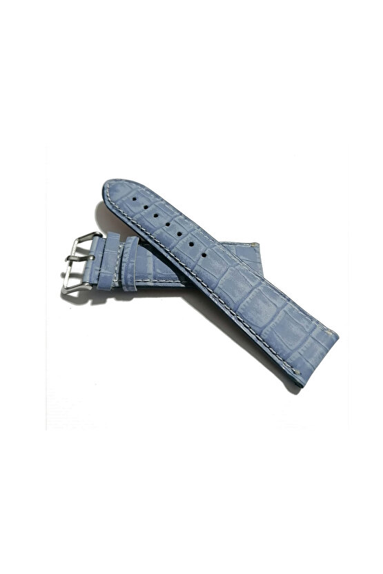 & Her Saate Uyumlu Hakiki Deri Saat Kordonu MAVİ 24 mm (389 )