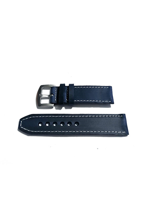 & Fosil & HER SAATE UYUMLU Greyzı Deri Saat Kordonu KOYU LAZİVERT 22 mm (385)
