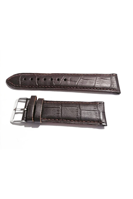 & Her Saate Uyumlu Hakiki Croco Deri Saat Kordonu 22 mm (296) kahverengi