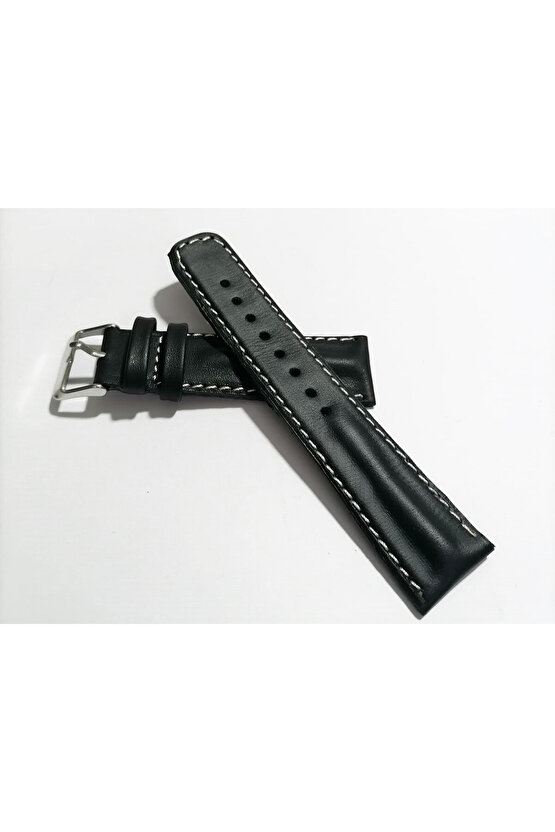 Her Saate Uygun Bombeli 20 mm Piramit modeli UZUN XL Hakiki Deri (219) SİYAH
