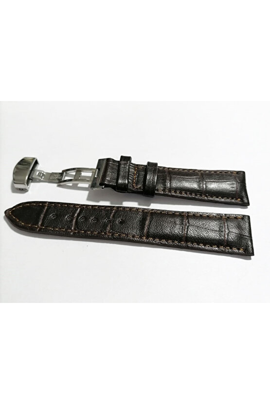 &Hertür Saate &Uygun  Kelebek  Toka 22 MM  KOYU kahve   Kordon(178)  gumuş  toka
