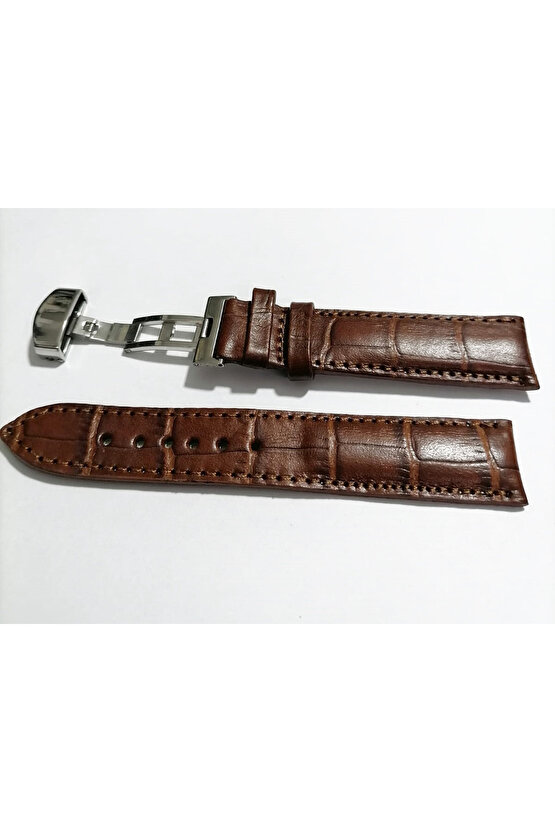 &hertür Saate &uygun  Kelebek  Toka 22 Mm  Kahve Kordon   (184 ) Gumuş   Toka