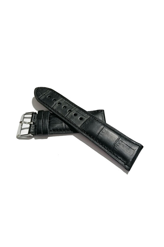 &Her Saate Uygun Yarım Kroko Hakiki Deri Saat Kordonu 22 mm (151)  siyah