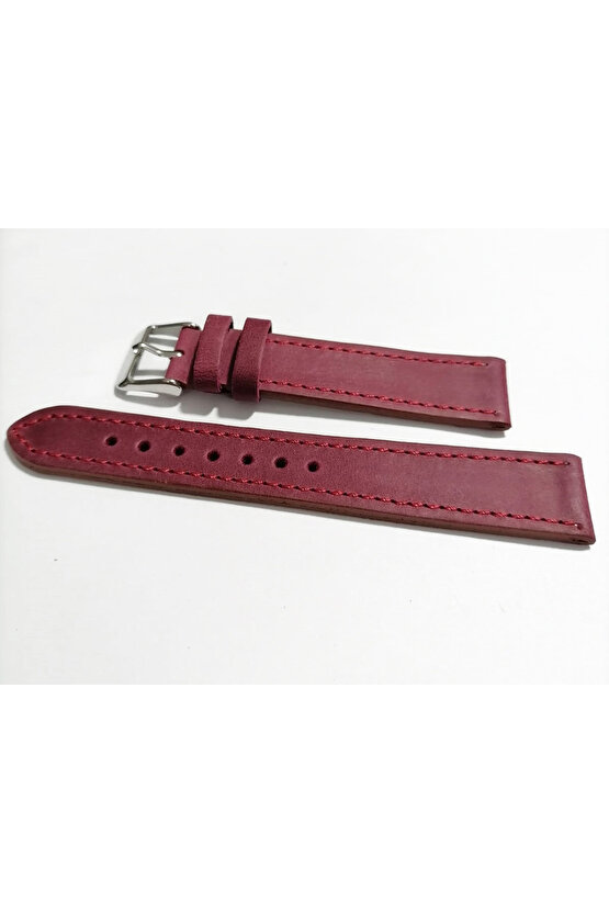 &Her Saate Uyumlu greyzi  Hakiki Deri Saat Kordonu 18   mm  (144)   Bordo