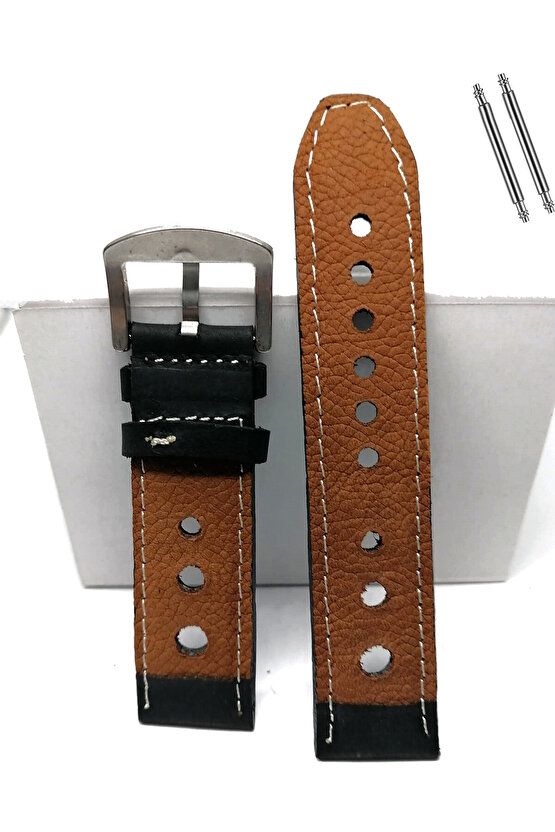 Tissot & Fossil & Panaray  Uyumlu Crayz Hakiki  Deri  24 mm   SİYAH