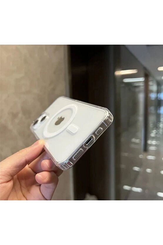 Phone 15 Promax Magsafe Destekli Kablosuz Şarj Uyumlu Şeffaf Silikon Kılıf