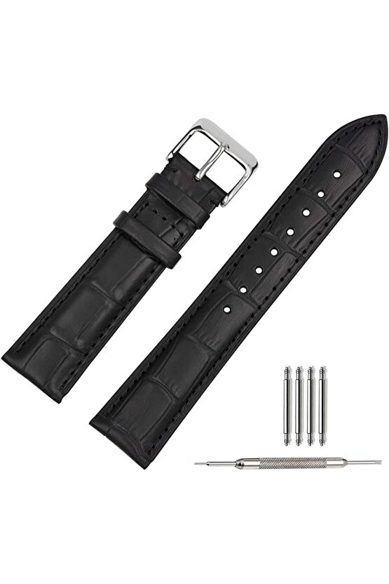 Fossil Saat Uyumlu Croco Siyah< 4 > Renk Deri Saat Kordonu Kayışı 24 Mm