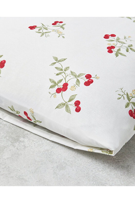 Cherry Blossom Kolay Ütülenir 2li Yastık Kılıfı 50x70 cm Beyaz - Kırmızı
