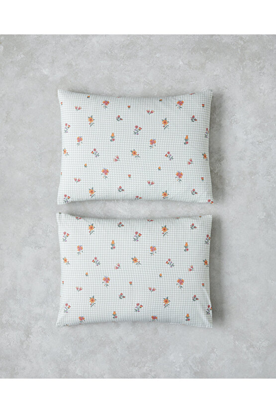 Floral Plaid Kolay Ütülenir 2li Yastık Kılıfı 50x70 cm Pembe - Yeşil