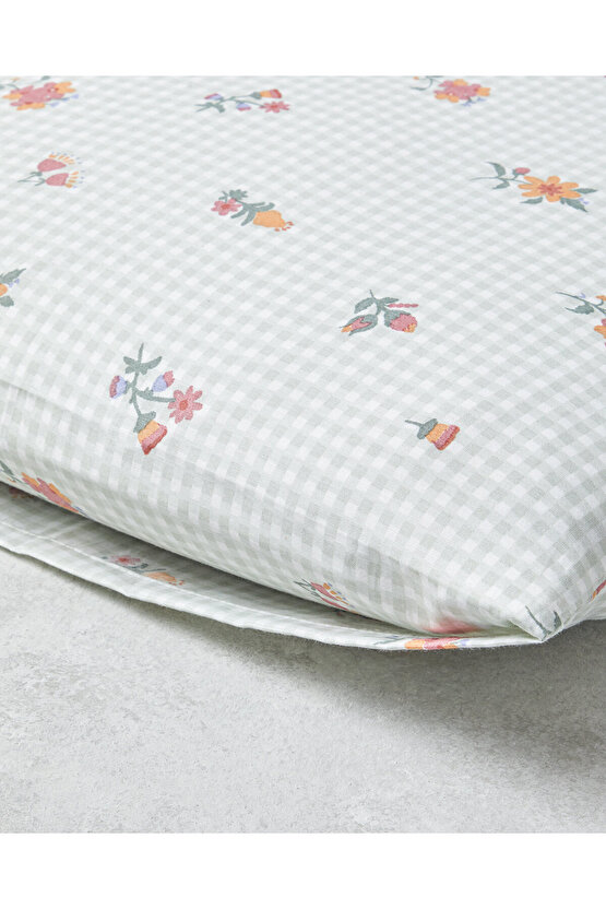 Floral Plaid Kolay Ütülenir 2li Yastık Kılıfı 50x70 cm Pembe - Yeşil
