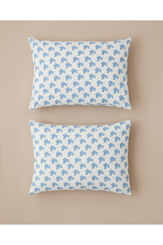 Blue Bouquet Kolay Ütülenir 2li Yastık Kılıfı 50x70 cm Mavi - Bej
