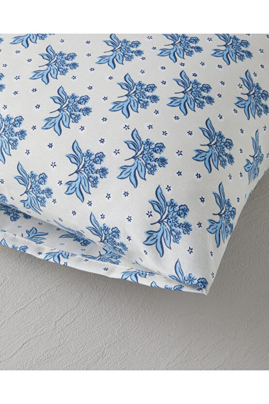 Blue Bouquet Kolay Ütülenir 2li Yastık Kılıfı 50x70 cm Mavi - Bej