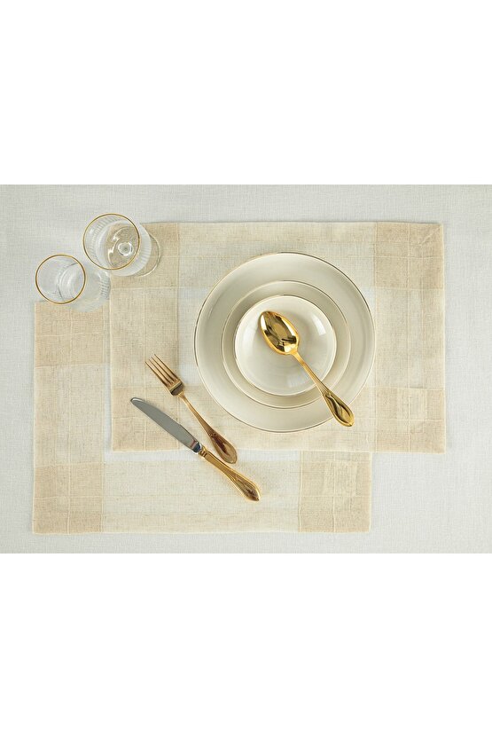 Luxe Linen Look Polyester 2li Amerikan Servis 35x50 cm Bej