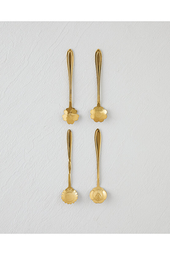 Luxe Flora Paslanmaz Çelik Tatlı Kaşığı 4 Parça Gold