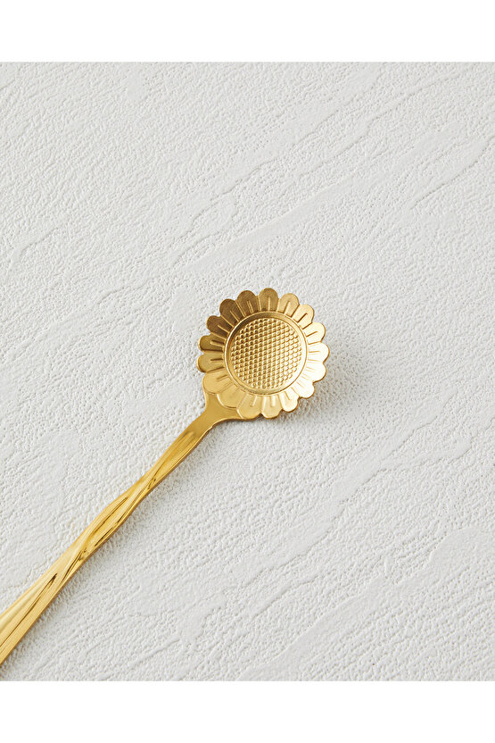 Luxe Flora Paslanmaz Çelik Tatlı Kaşığı 4 Parça Gold
