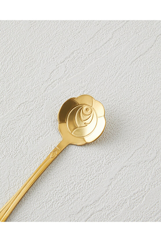 Luxe Flora Paslanmaz Çelik Tatlı Kaşığı 4 Parça Gold