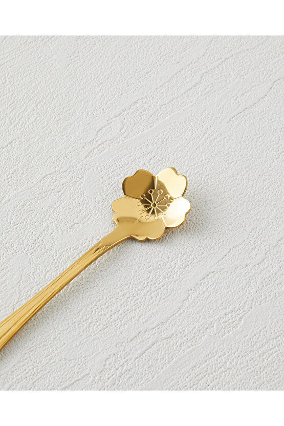 Luxe Flora Paslanmaz Çelik Tatlı Kaşığı 4 Parça Gold