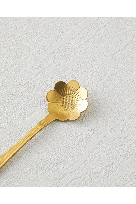 Luxe Flora Paslanmaz Çelik Tatlı Kaşığı 4 Parça Gold