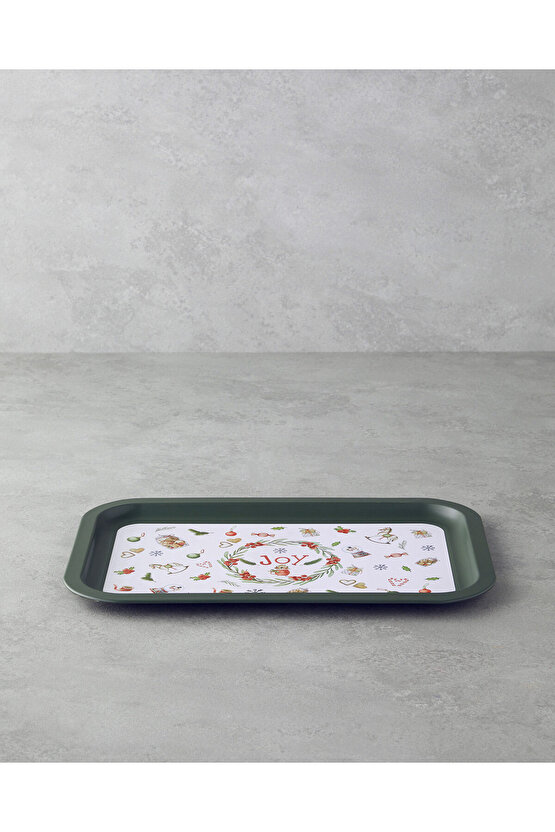 New Year Joy Metal Tepsi 35x23 cm Yeşil
