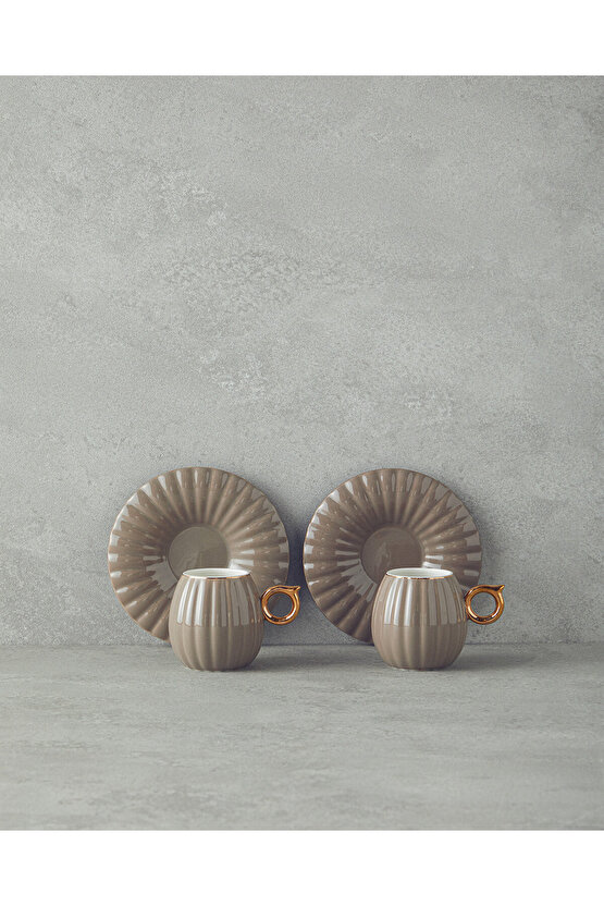 Polka New Bone China 4 Parça 2 Kişilik Kahve Fincan Takımı Vizon