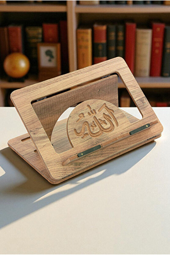Masaüstü Kademeli Ayarlanabilir Allah Yazılı Sayfa Tutucu Aparatlı Ahşap Rahle Katlanabilir Tablet