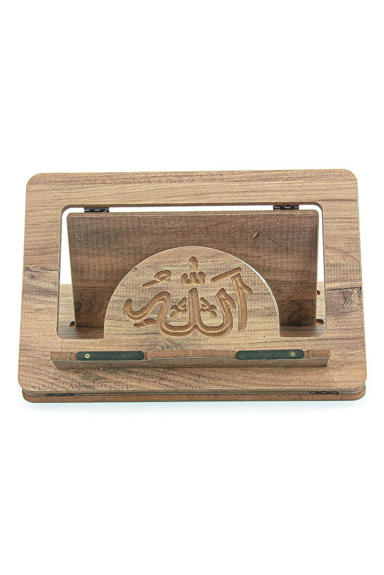 Masaüstü Kademeli Ayarlanabilir Allah Yazılı Sayfa Tutucu Aparatlı Ahşap Rahle Katlanabilir Tablet