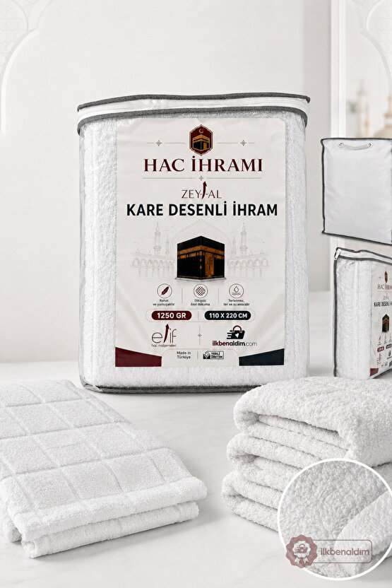 Kare Desenli Hac İhramı 2 Parça 1250 GR 110x220 cm Umre İhramı
