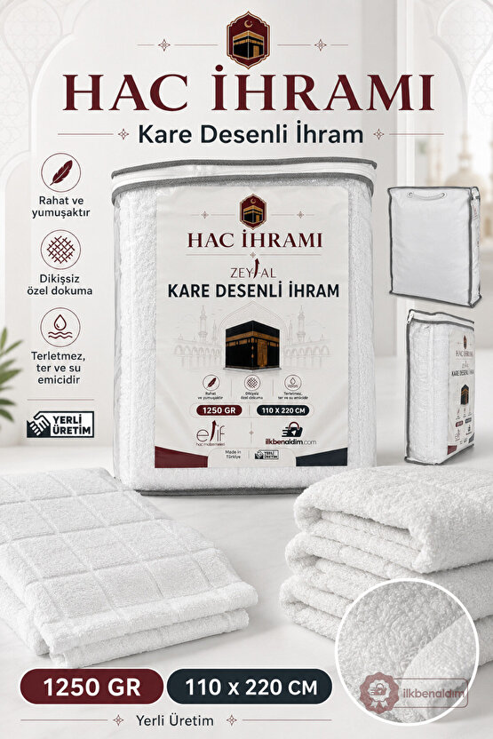 Kare Desenli Hac İhramı 2 Parça 1250 GR 110x220 cm Umre İhramı