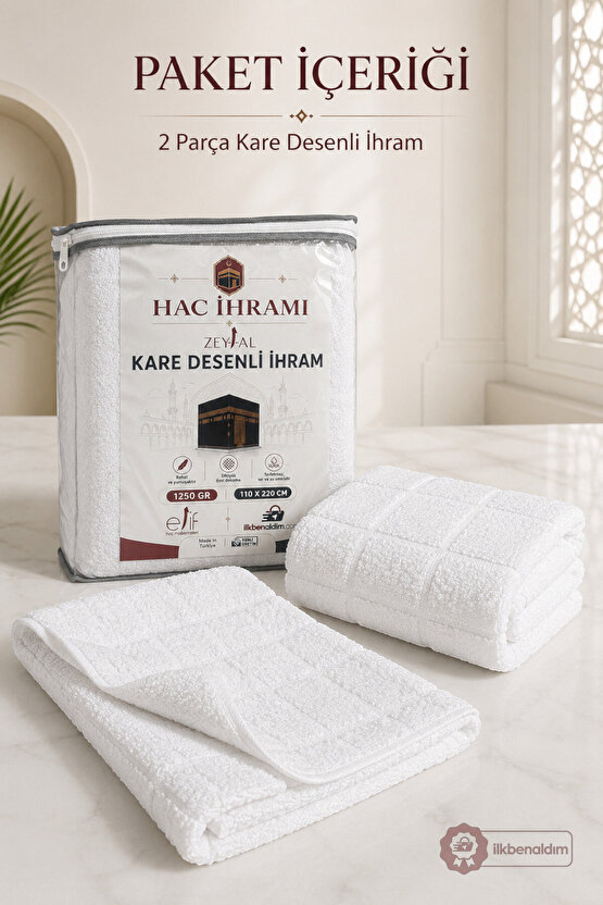 Kare Desenli Hac İhramı 2 Parça 1250 GR 110x220 cm Umre İhramı