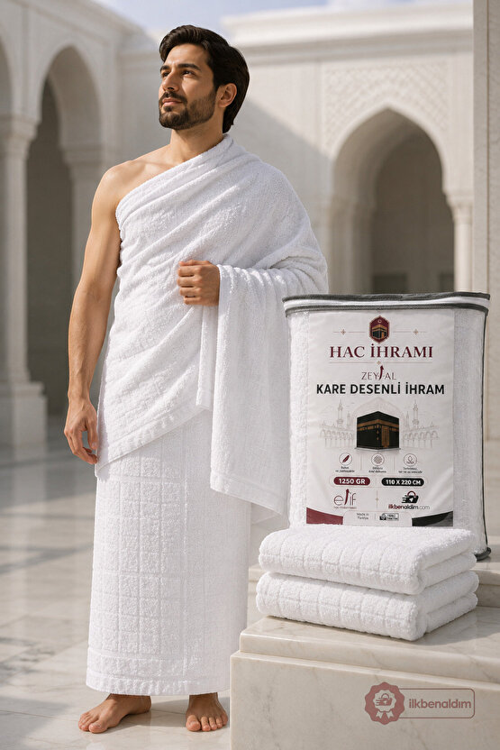 Kare Desenli Hac İhramı 2 Parça 1250 GR 110x220 cm Umre İhramı