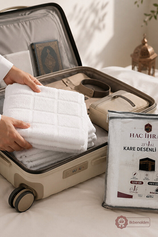 Kare Desenli Hac İhramı 2 Parça 1250 GR 110x220 cm Umre İhramı