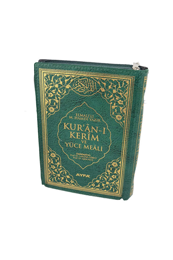 KURANI KERİM YEŞİL RENK MÜHÜRLÜ ÇANTA BOY FERMUARLI 15 SATIR MEALLİ