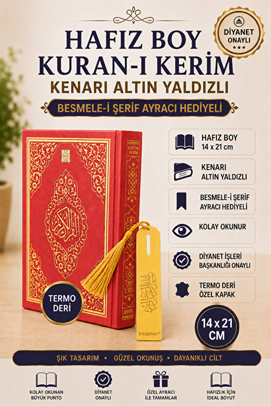 Hafız Boy Termo Deri Ayfa Kuranı Kerim Ayraclı Kırmızı KAREKODLU