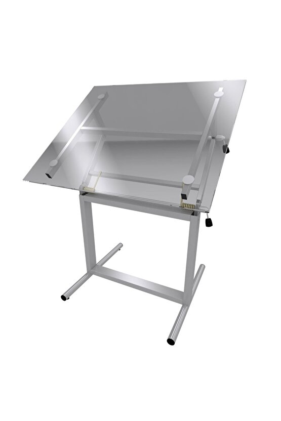80x120 Cm Camlı Teknik Çizim Proje Masası Profesyonel Metal Yükseklik Ayarlı