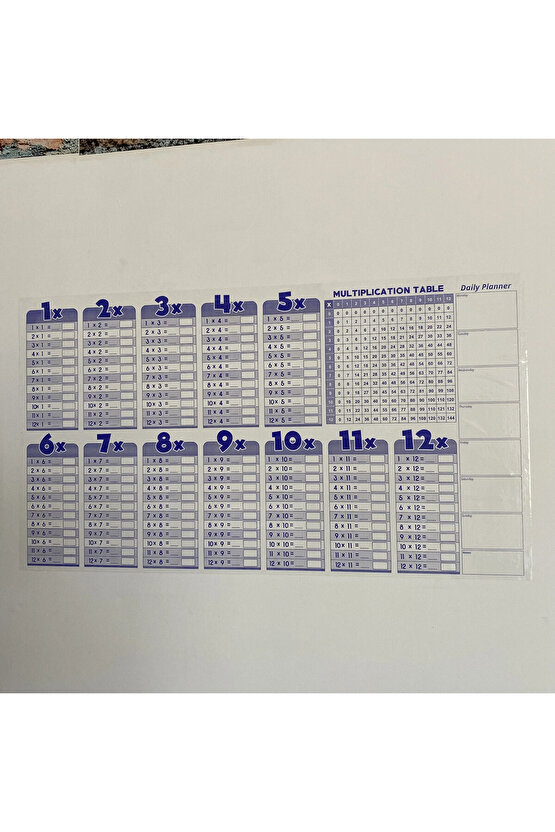 56X100 cm - Statik Kağıt İngilizce Çarpım Tablosu