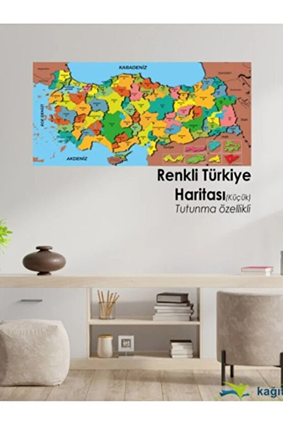 Renkli Türkiye Haritası Kağıt Tahta 56x118 cm