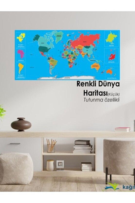 56x118 cm Renkli Dünya Haritası Kağıt Tahta