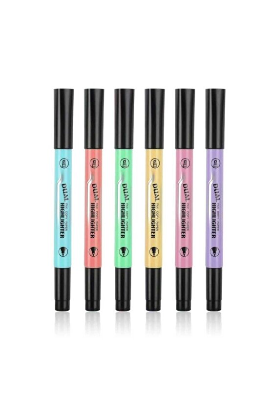 Çok Renkli Pastel Highlighter 6 Renk Fosforlu Kalem Seti Çift Taraflı