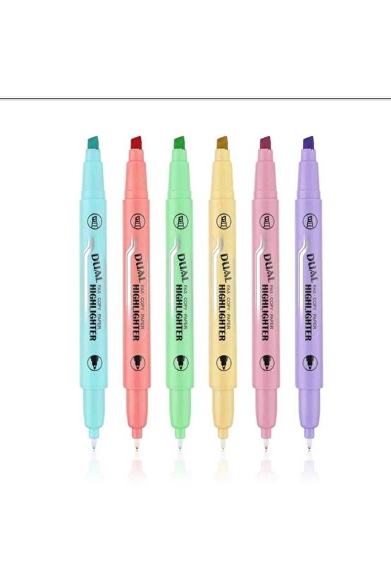 Çok Renkli Pastel Highlighter 6 Renk Fosforlu Kalem Seti Çift Taraflı