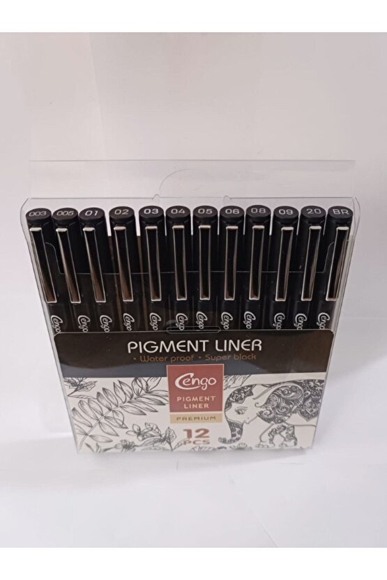Pigment Marker Teknik Çizim Kalemi , Tüm Dereceler 12 Li Set Siyah