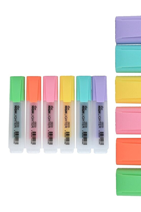 Pastel Renk Fosforlu Işaretleme Kalemi 6 Lı Set