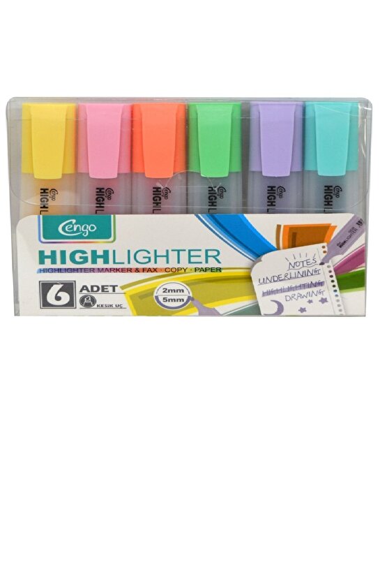 Pastel Renk Fosforlu Işaretleme Kalemi 6 Lı Set