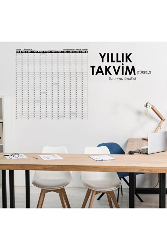 Yıllık Planlayıcı Takvim Çizelgesi 100x100cm Kağıt Tahta + Doldurulabilir Silgili Beyaz