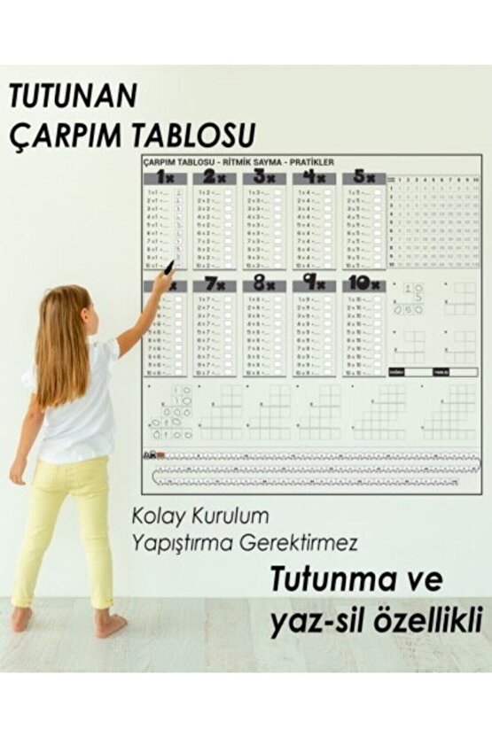 Pratik Çarpım Tablosu Kağıt Tahta 100x100 cm 2 Adet Doldurulabilir Beyaz Tahta Kalemi