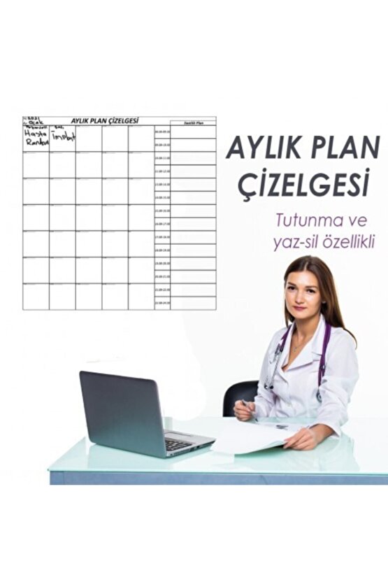 Aylık Planlayıcı Takvim Çizelgesi 100x100 Cm Kağıt Tahta Doldurulabilir Silgili Tahta Kalemi Hediye