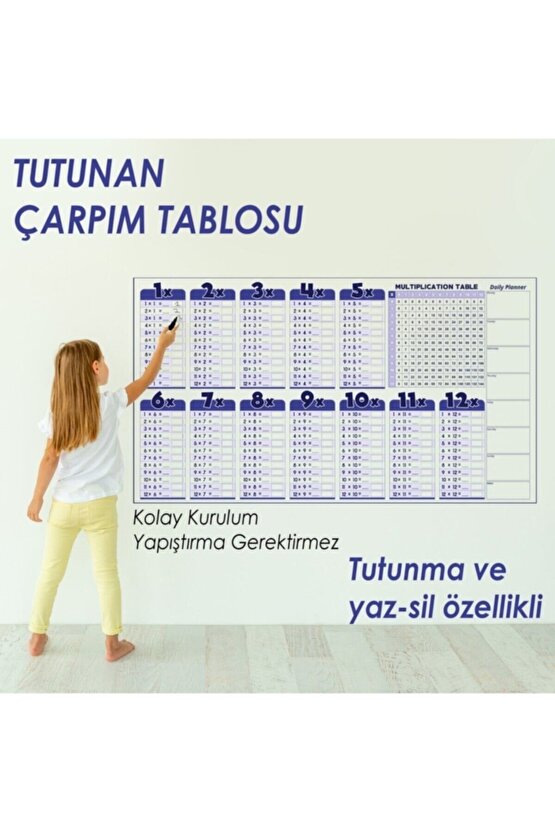 Ingilizce Çarpım Tablosu 100x56 Cm Kağıt Tahta Doldurulabilir Silgili Beyaz Tahta Kalemi Hediyeli