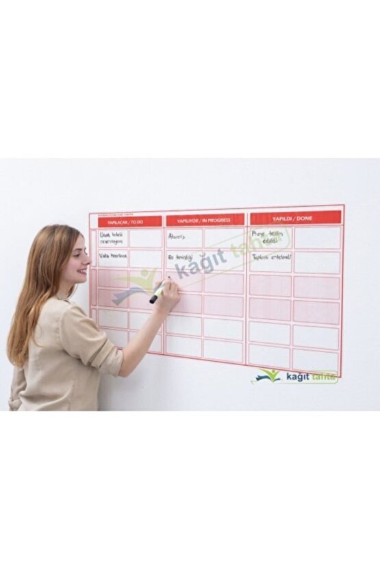 Kanban Planlayıcı Takvim Çizelgesi 100x52 Cm Kağıt Tahta +2 Adet Doldurulabilir Tahta Kalemi Hediye